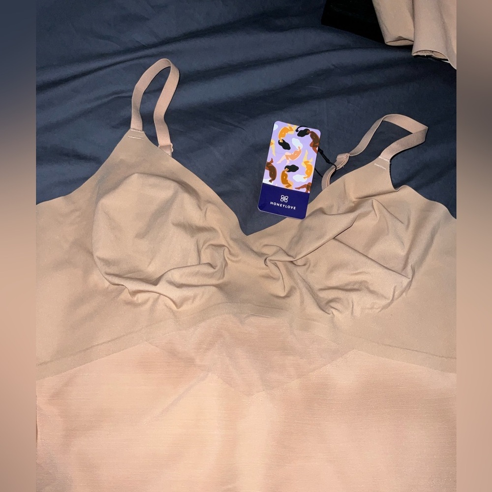 Honeylove Sculptwear Low Back Mid-Thigh Bodysuit 3X NWT Sand compression shaper - Picture 6 of 11